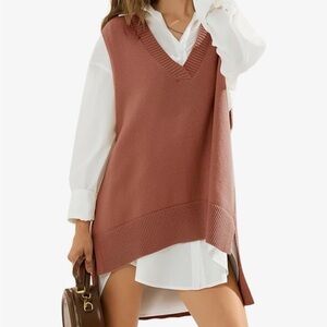 NWOT V-Neck Oversized Knit Vest Sweater in Rust